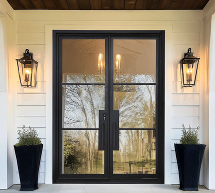 EliteCustomDoor Thermal Break Iron French Double Door with 3 Lites and Glass