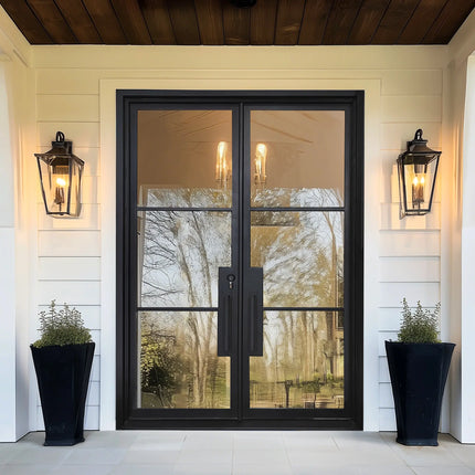 EliteCustomDoor Thermal Break Iron French Double Door with 3 Lites and Glass