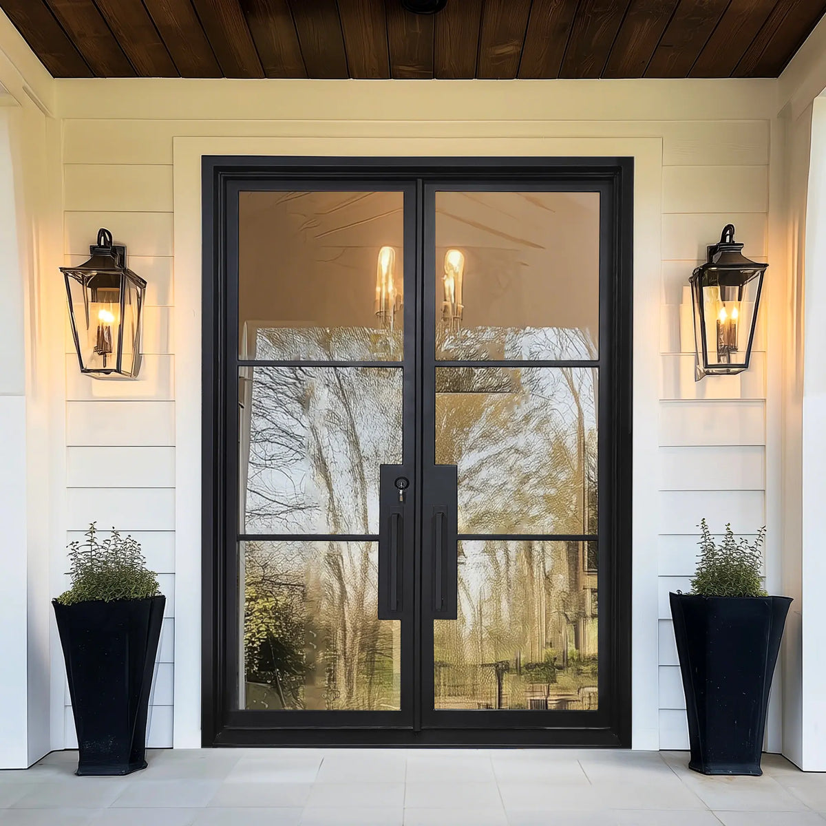 EliteCustomDoor Thermal Break Iron French Double Door with 3 Lites and Glass