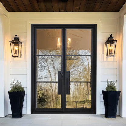 EliteCustomDoor Thermal Break Iron French Double Door with 3 Lites and Glass