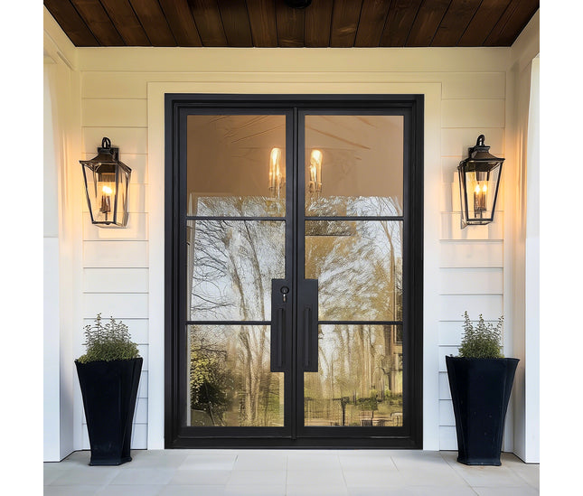EliteCustomDoor Thermal Break Iron French Double Door with 3lites and Glass