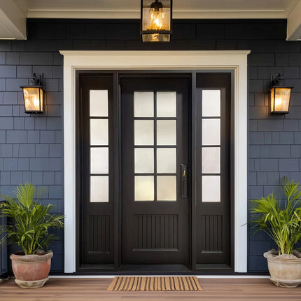 ECD Termal Break Iron French Single Door with Double Sidelites and Frosted Glass