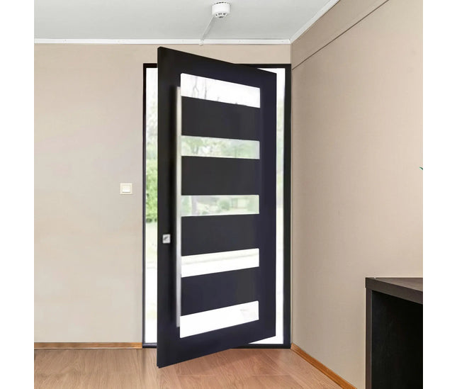 EliteCustomDoor Thermal Break Single Iron Pivot Door with Neat Design Tempered Glass P-T101