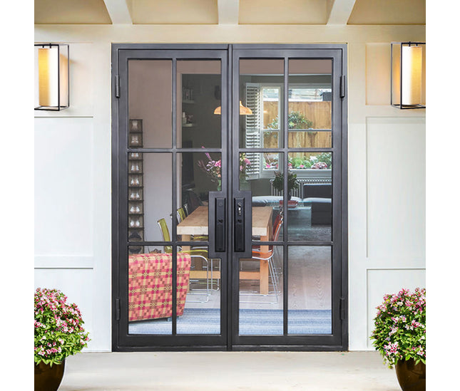 Elite Wrought Iron French Double Door with 6 Lites and Clear Glass F-S112