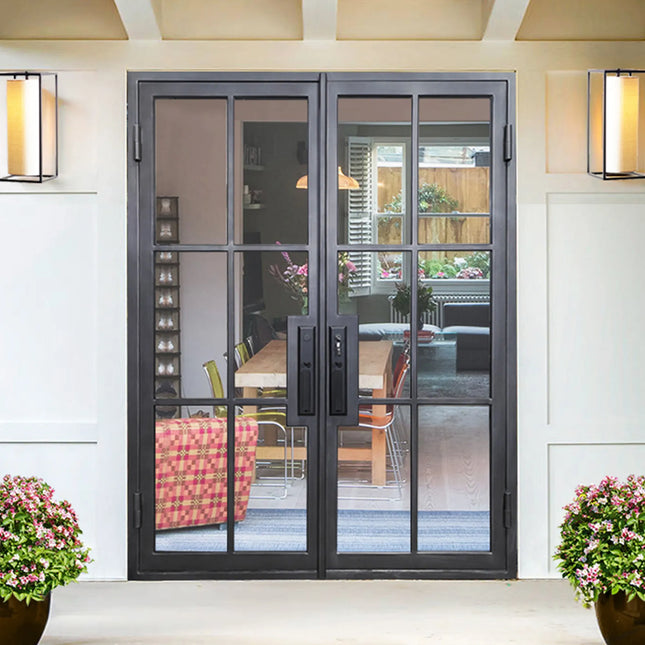 Elite Wrought Iron French Double Door with 6 Lites and Clear Glass F-S112