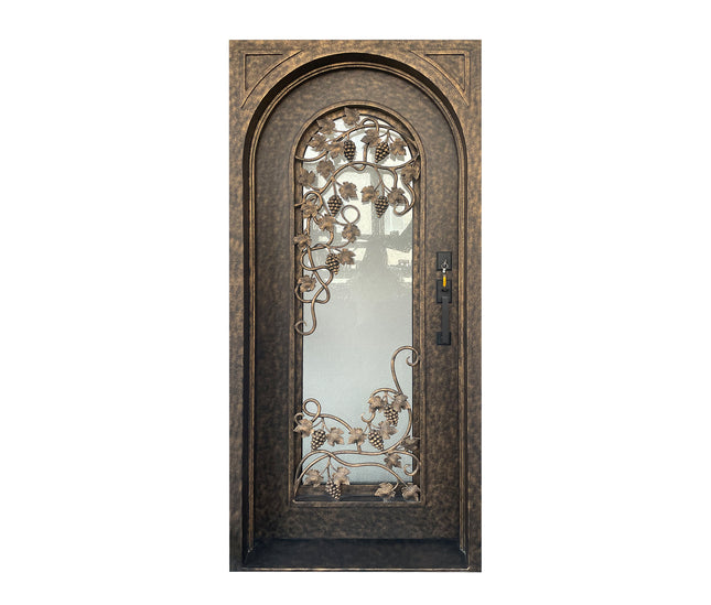 Elite Wrought Iron Single Front Door With Glass and Scrollwork 