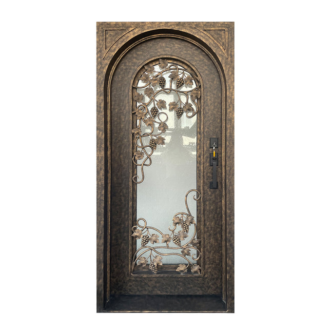 Elite Wrought Iron Single Front Door With Glass and Scrollwork 