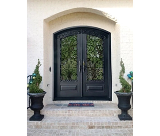 High quality wrought iron front master door door with arched top