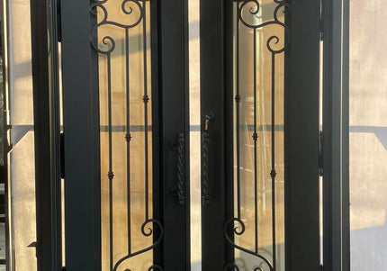ECD Custom Wought Iron Entry Double Door with Scrollwork and Square Top E-S102