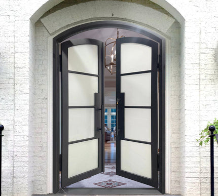 EliteCustomDoor Thermal Break Double Iron French Single Door with Frosted Glass F-T119