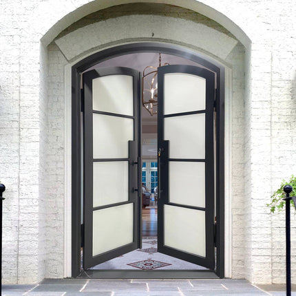 EliteCustomDoor Thermal Break Double Iron French Single Door with Frosted Glass F-T119