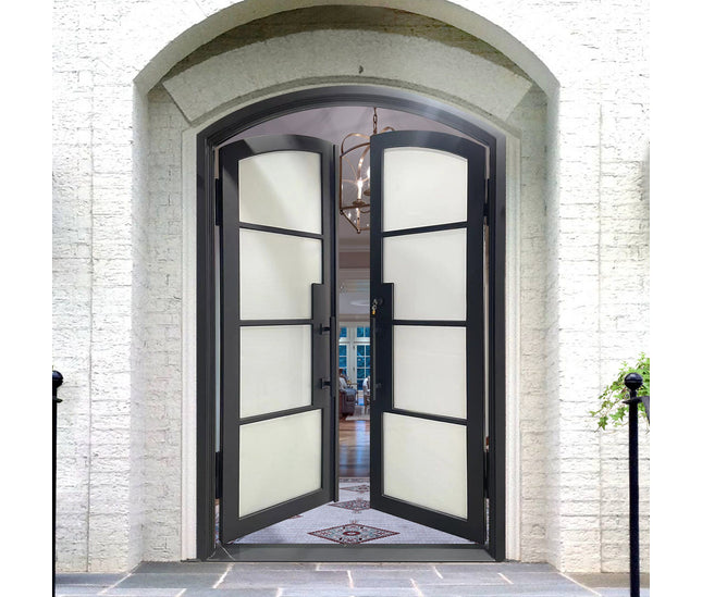 EliteCustomDoor Thermal Break Double Iron French Single Door with Frosted Glass F-T119