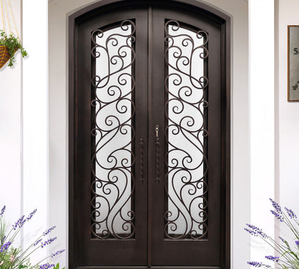 Thermal break double iron entry door with arched top 