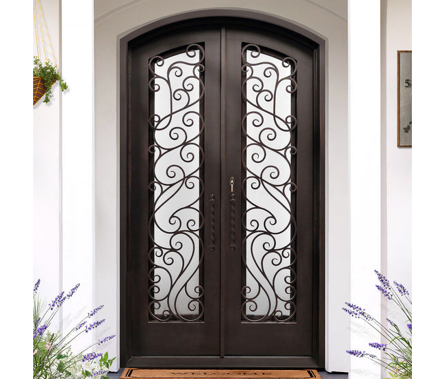 Thermal break double iron entry door with arched top 