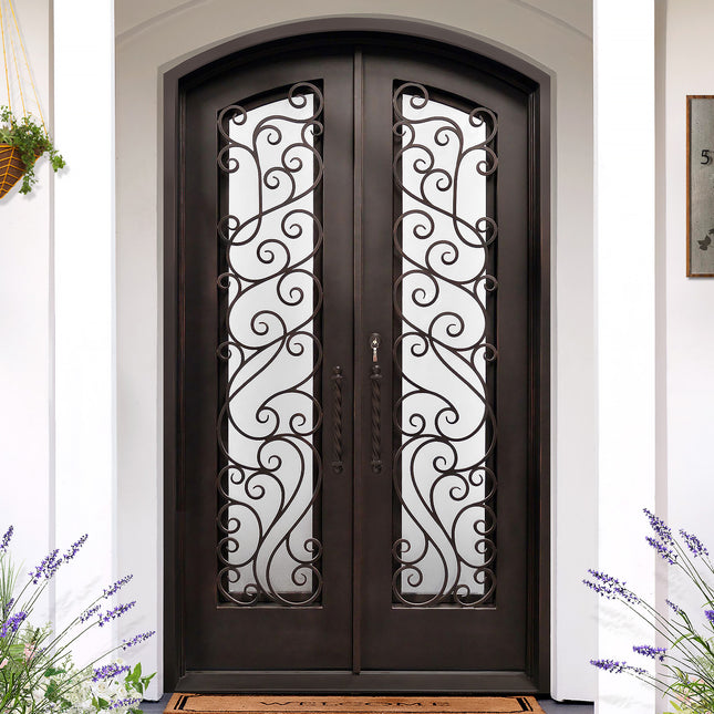Thermal break double iron entry door with arched top 