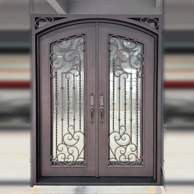 elitecustomdoor iron double door with aquatex glass