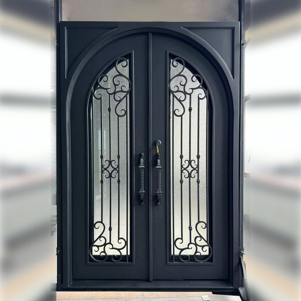 elitecustomdoor-iron-double-door-with granite-glass