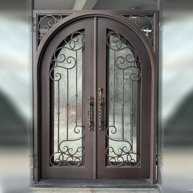 elitecustomdoor iron double door with rainstorm glass