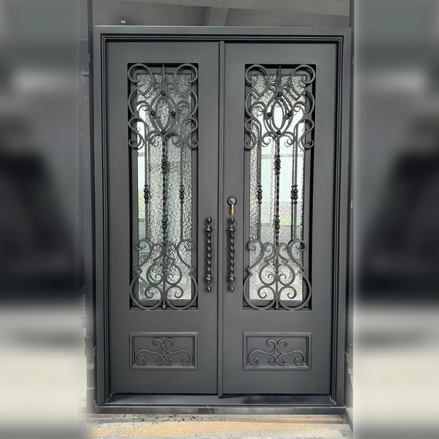 elitecustomdoor iron double door with ripple glass