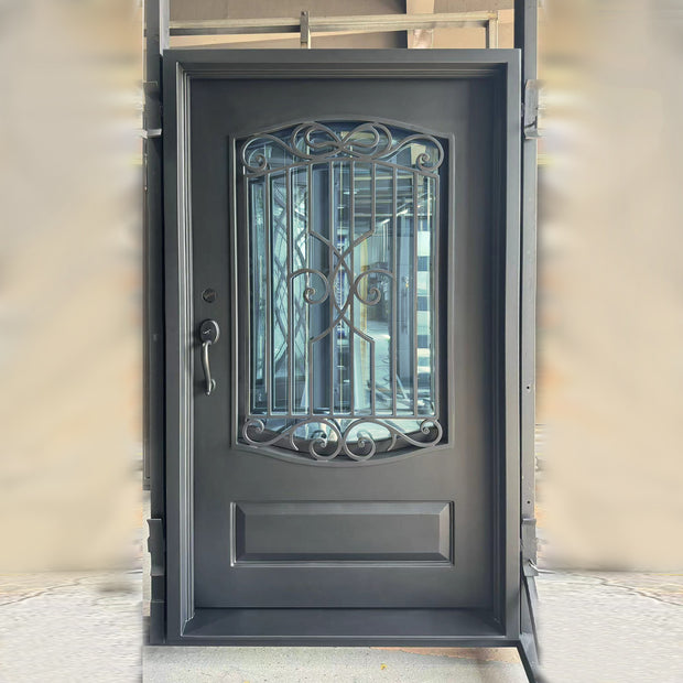 elitecustomdoor iron single door with blue tinted glass